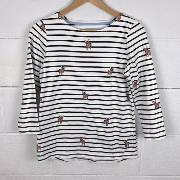 Joules striped French bull dog print jersey top - Picture 1 of 6